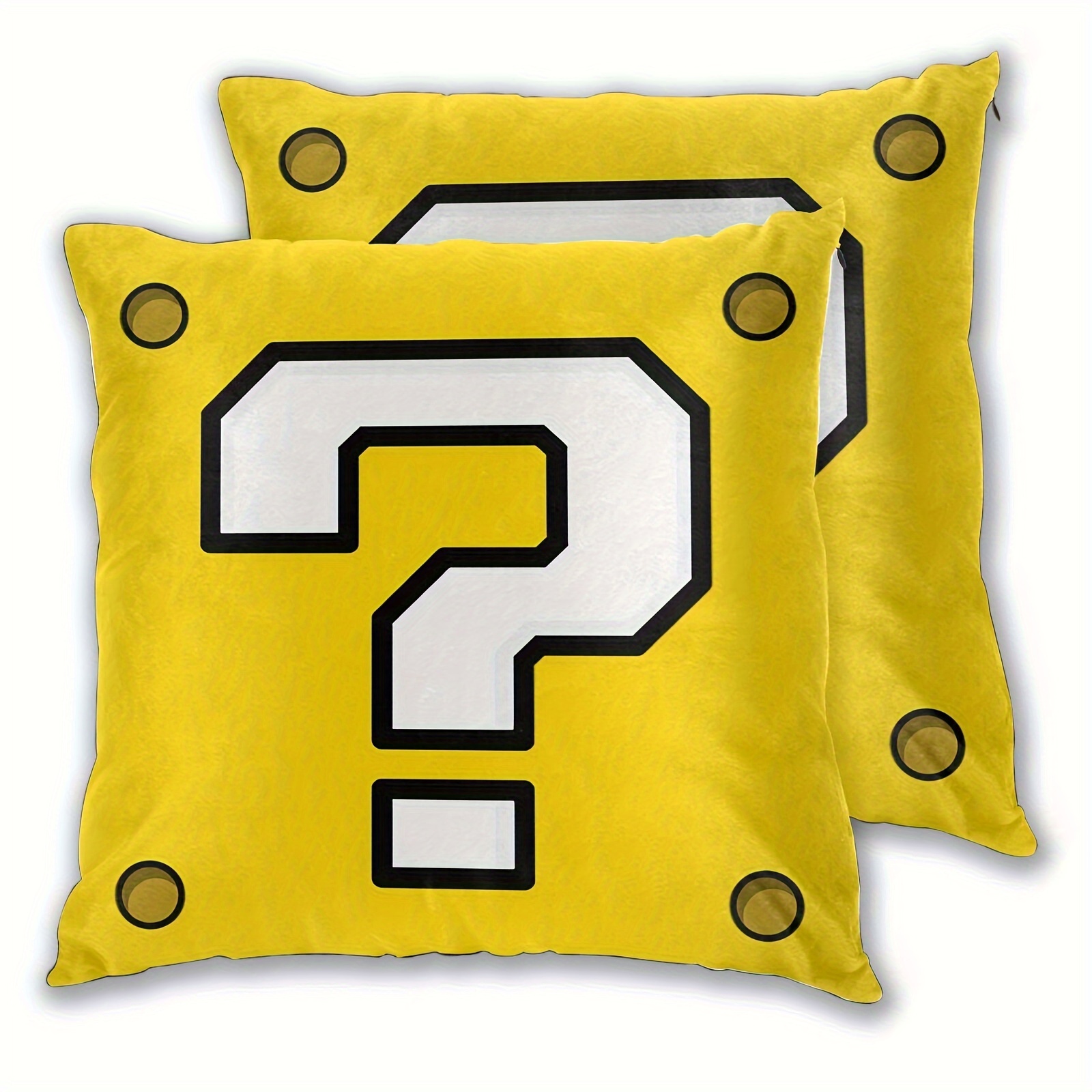 

2pcs Short Plush Question Block Throw Pillow Covers 18x18 Inch Home Decor Old School Gamer Low Poly Art Pillowcase Decorative Cushion Covers For Sofa Bed Room No Pillow Core