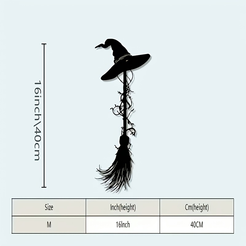 TEMU [2d Flat] 1pc Dark Broom Wall Decor, In 3 Sizes: Large, Medium, And Small, Metal Wall-mounted Broom Decoration For Halloween And Wall Decor