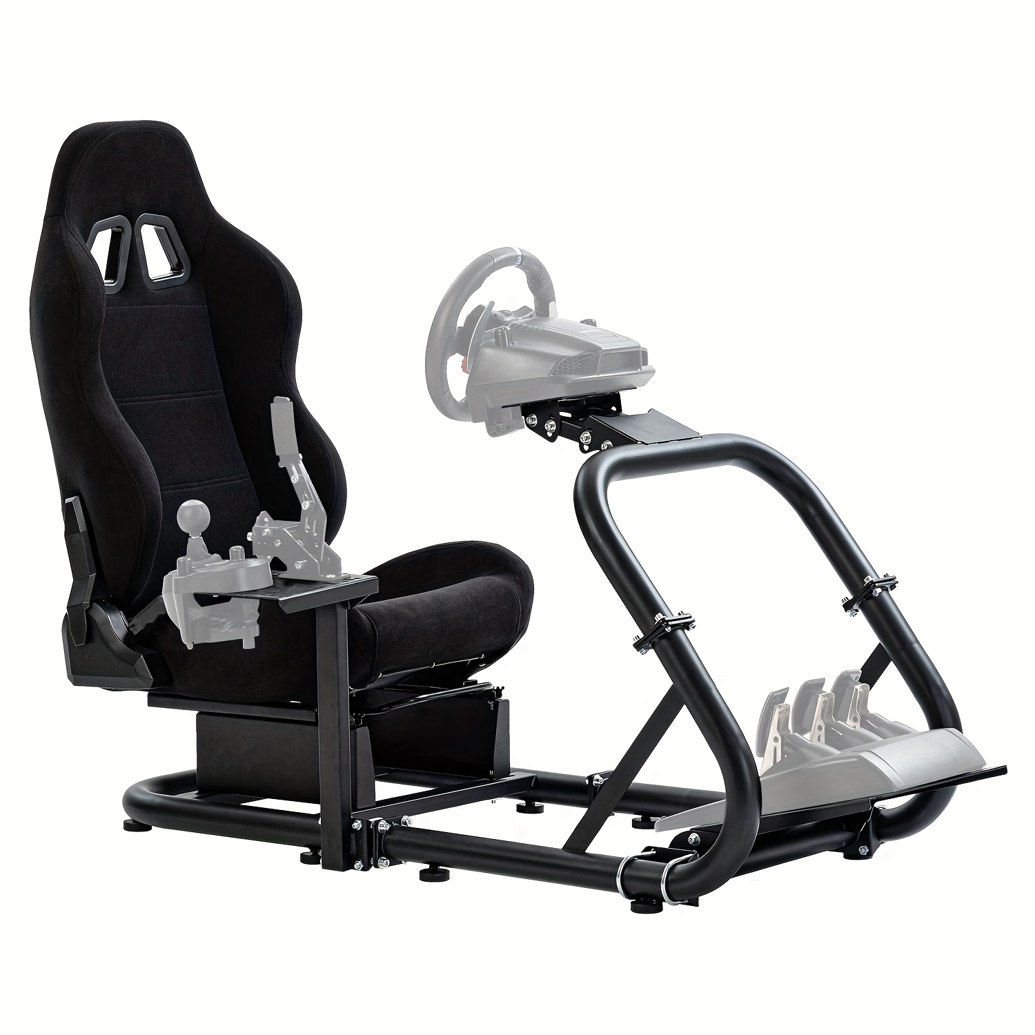 TEMU Zootopo 50mm Large Round Tube Racing Simulator Cockpit With Adjustable Black Seat For , T248x T248 Not Included Steering Wheel, Pedals, Shifter,