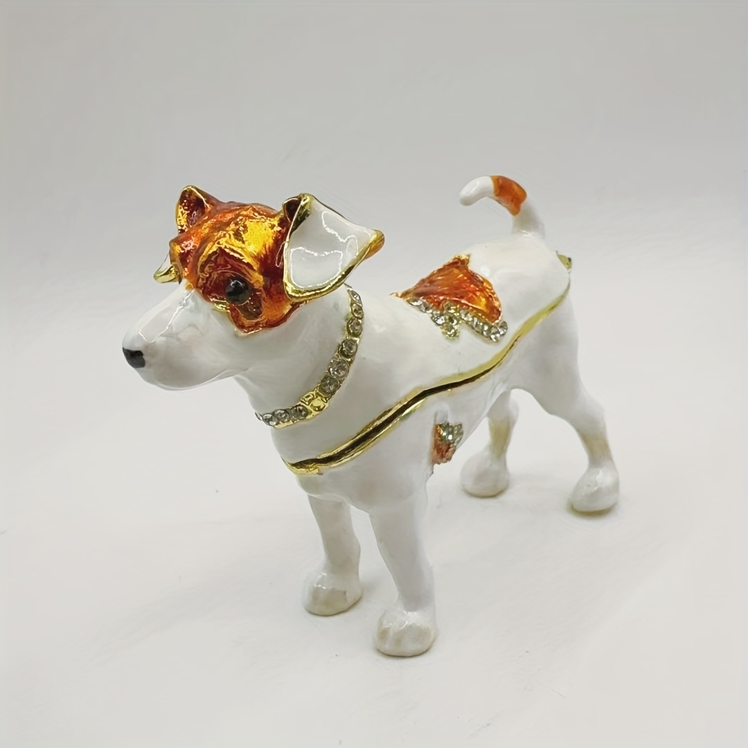 TEMU Creative Jewelry Dog Alloy Jewelry Box With Colorful Painted Metal, Diamond-inlayed Dog Home Decorations & Ornaments