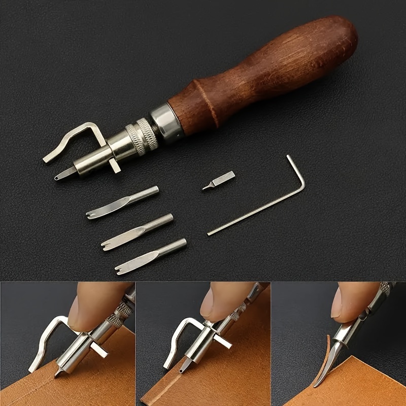 

7-in-1 Leathercraft Tools Kit With Adjustable Pro Stitching And Beveler Edge Creaser, Wood Handle Faux Leather Sewing Diy Hand Tools Set