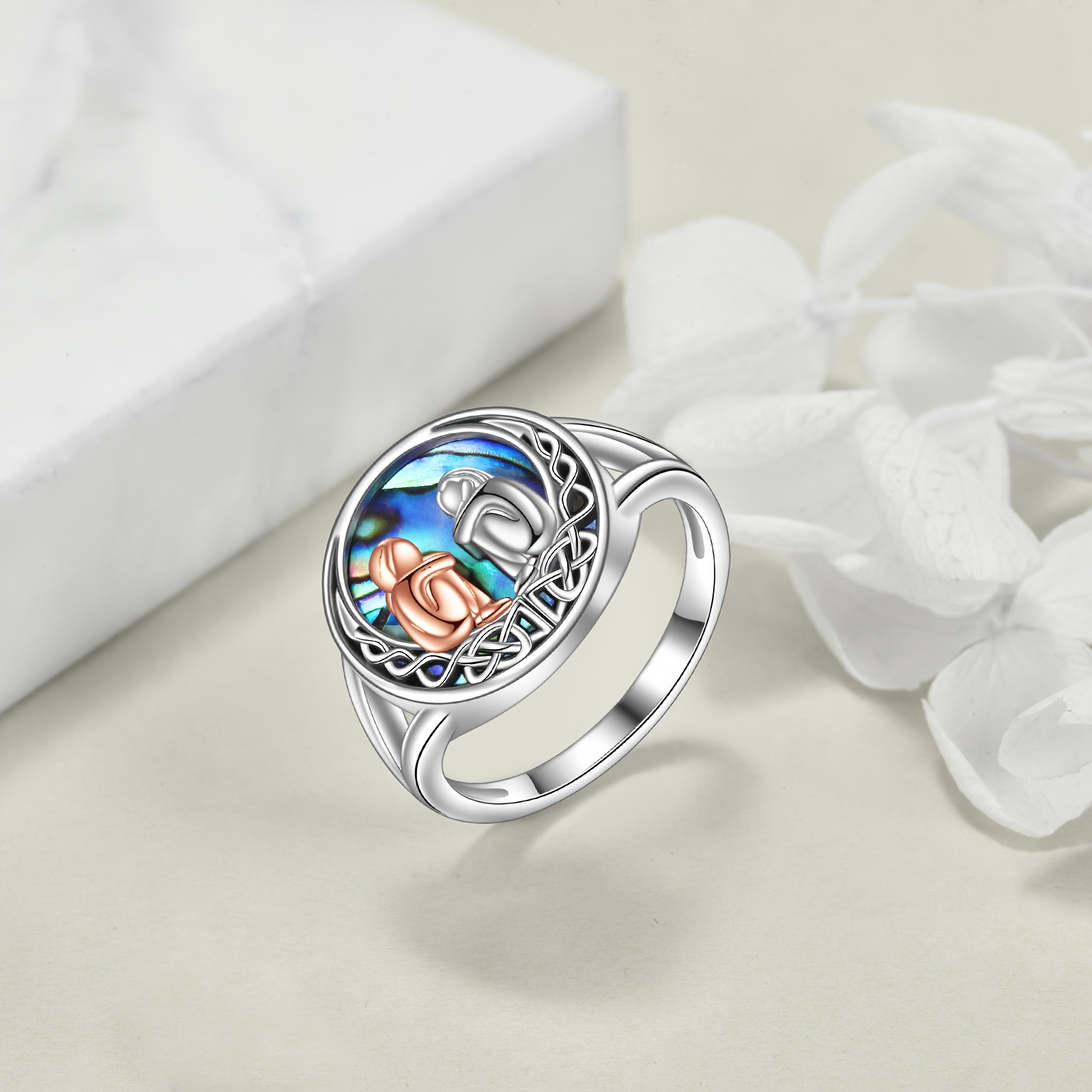 Sterling Silver Sister Rings with Abalone Shell Women's Jewelry
