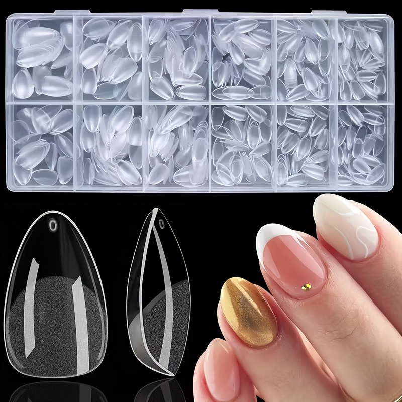 TEMU 600pcs Of Xxs Short Matte Transparent Soft Gel Nail Tips, Short Almond-shaped Nail Tips - Fake Nails For Quick Nail Extensions, Semi-matte