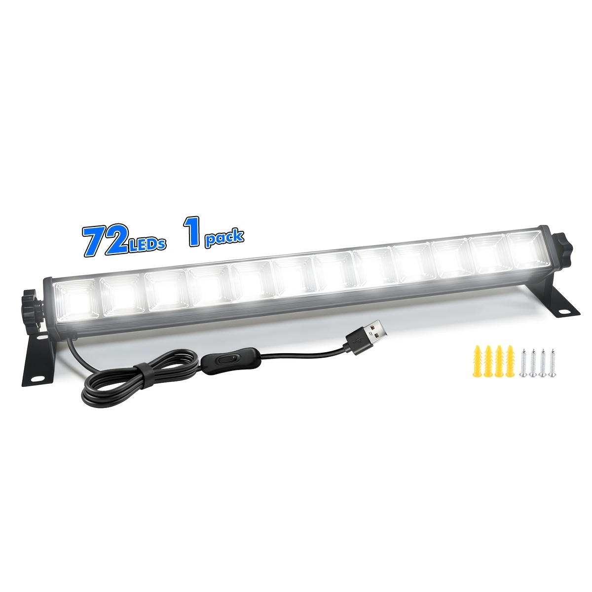 TEMU Usb 72leds Led Work Light - 6000k Cool White, 1.5m/59inch Extra Long Cord, Usb Shop Light Bar For Garage, Workshop, Basement, Warehouse, Outdoor