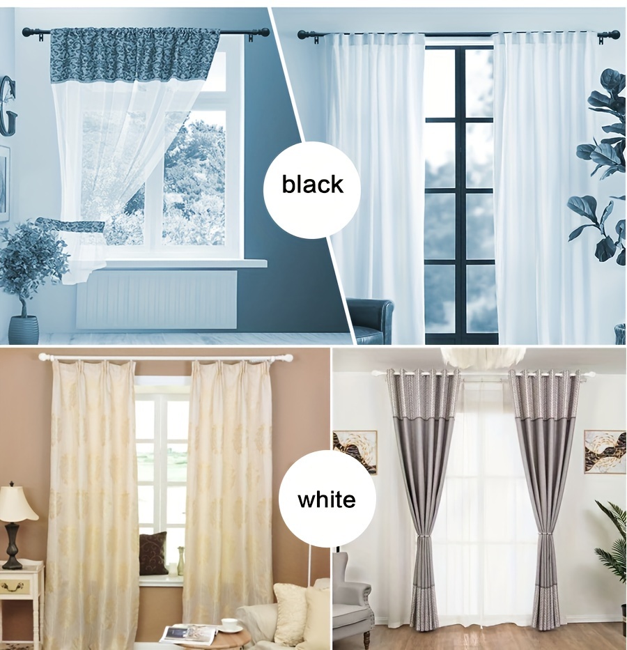   curtain rod set with adjustable length metal construction elegant       curtain bracket holders and decorative curtain hooks black white details 1