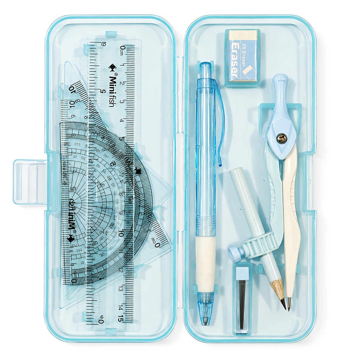 TEMU Kit de 9 pièces d'outils de dessin géométriques : , rapporteur, règle avec porte-mine mécanique, gomme et recharge de mine, ensemble complet de