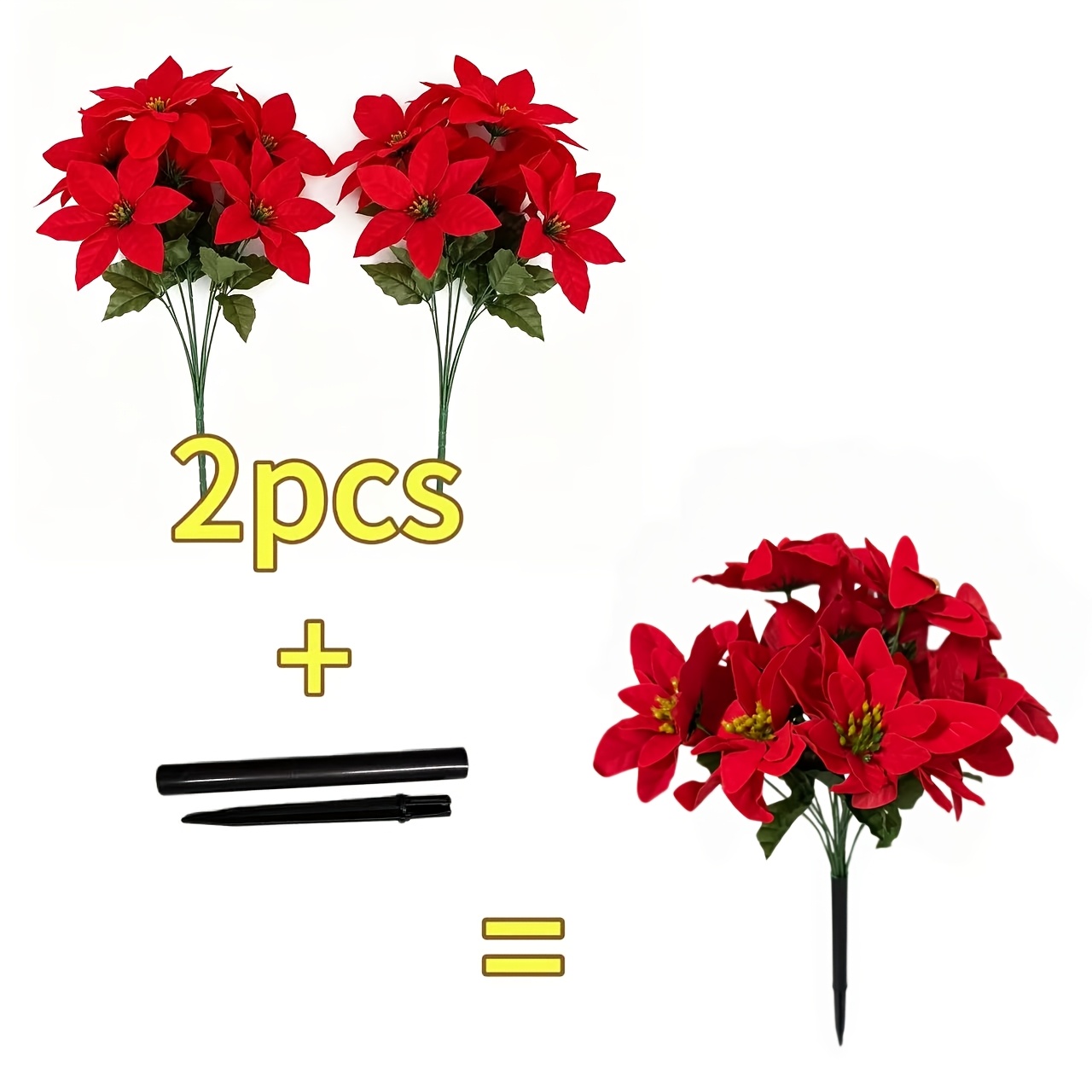 TEMU 2 piezas de flores artificiales vibrantes de simulación de y - Llenas , plantas artificiales de color duradero, adecuadas para Navidad,