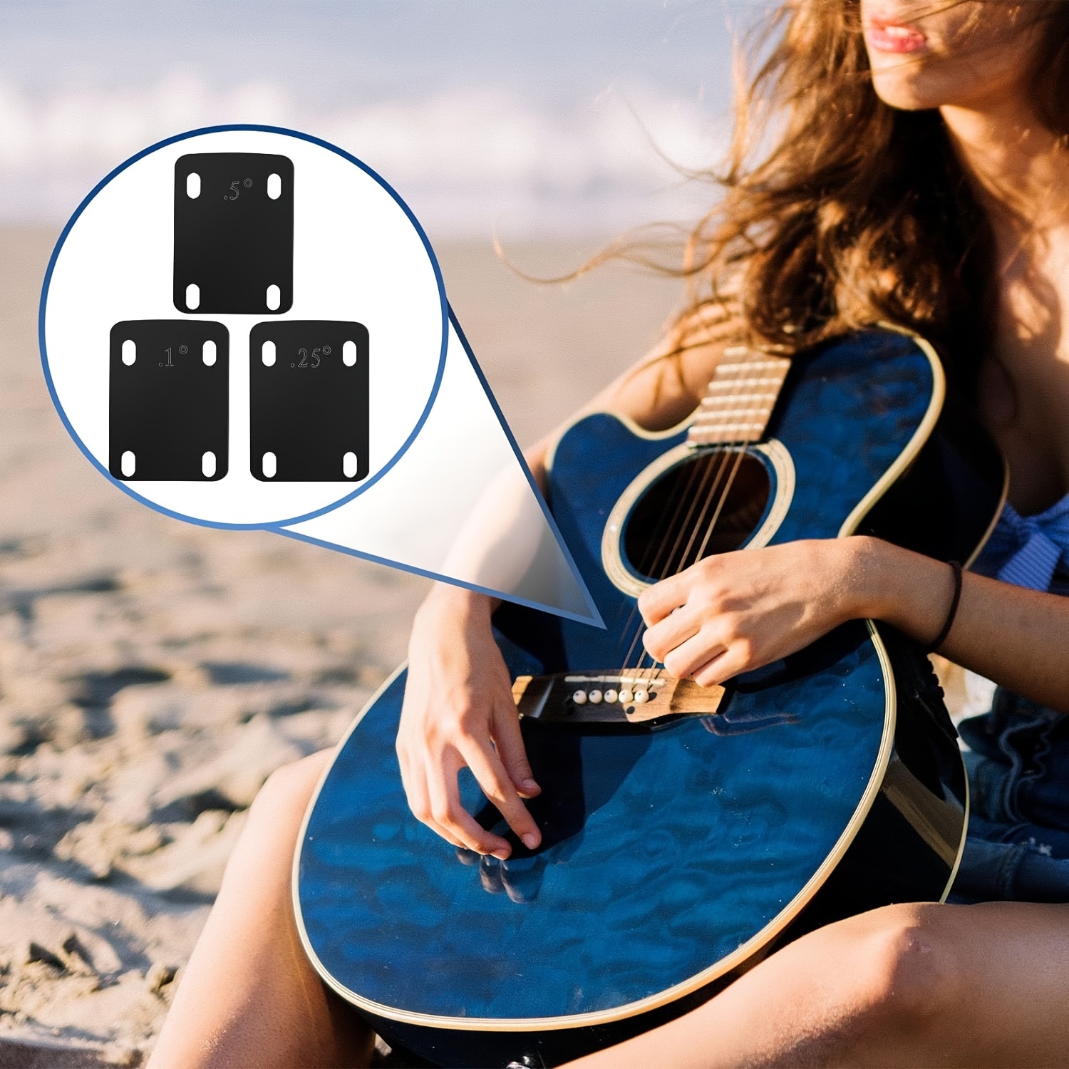 3 Pcs Gitaar Hals Shims Muziekinstrument Accessoires Bescherming 0.25, 0.5 En 1 Graden Gitaar Hals Plaat Tool