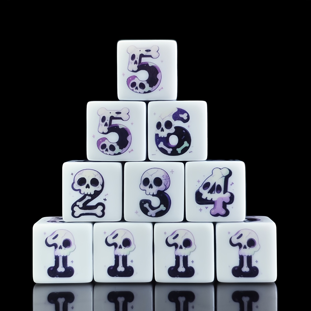 6pcs Set 16mm D6 Acrylic Dice with Purple Skull Pattern