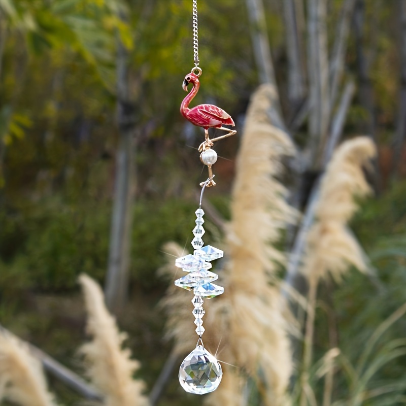 

1pc Flamingo Glass Crystal Suncatcher Pendant, Hanging Garden Home Decor, Sparkling Crystal Ball Ornament For Bedroom & Patio
