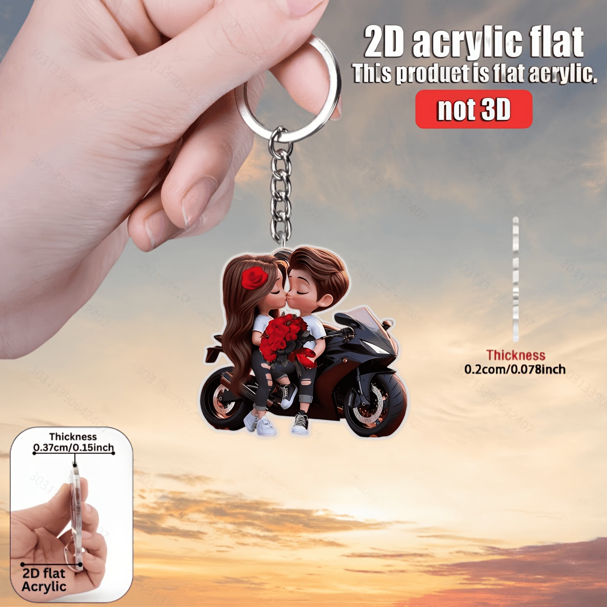 TEMU 2d Flat - 1pc 2d Flat Printed Ornament, Decor, Bohemian Couple Item - Romantic Motorcycle And , Car Interior Decoration, Home Decor, Valentine's
