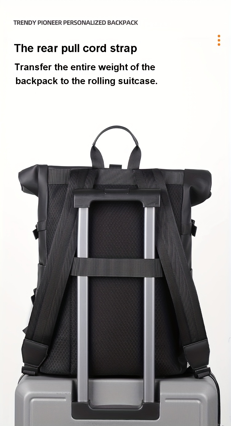 Men's New Trendy Fashion Roll-Top Backpack, Men's School Bag, Casual Travel Sports and Gym Backpack, Large Capacity Multi-Functional Backpack, Women's Matching Casual Backpack