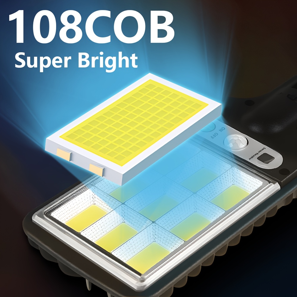 1  bright solar outdoor lights 108 cob solar lights outdoor wall light led light sensor movement outdoor solar spotlight garden decoration outdoor solar lights   street light Product details 2