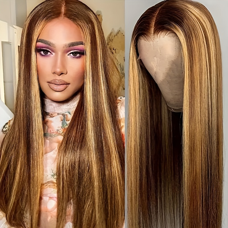 13x4 human hair lace wig p4/27 golden to chestnut ombre deep  display picture 1