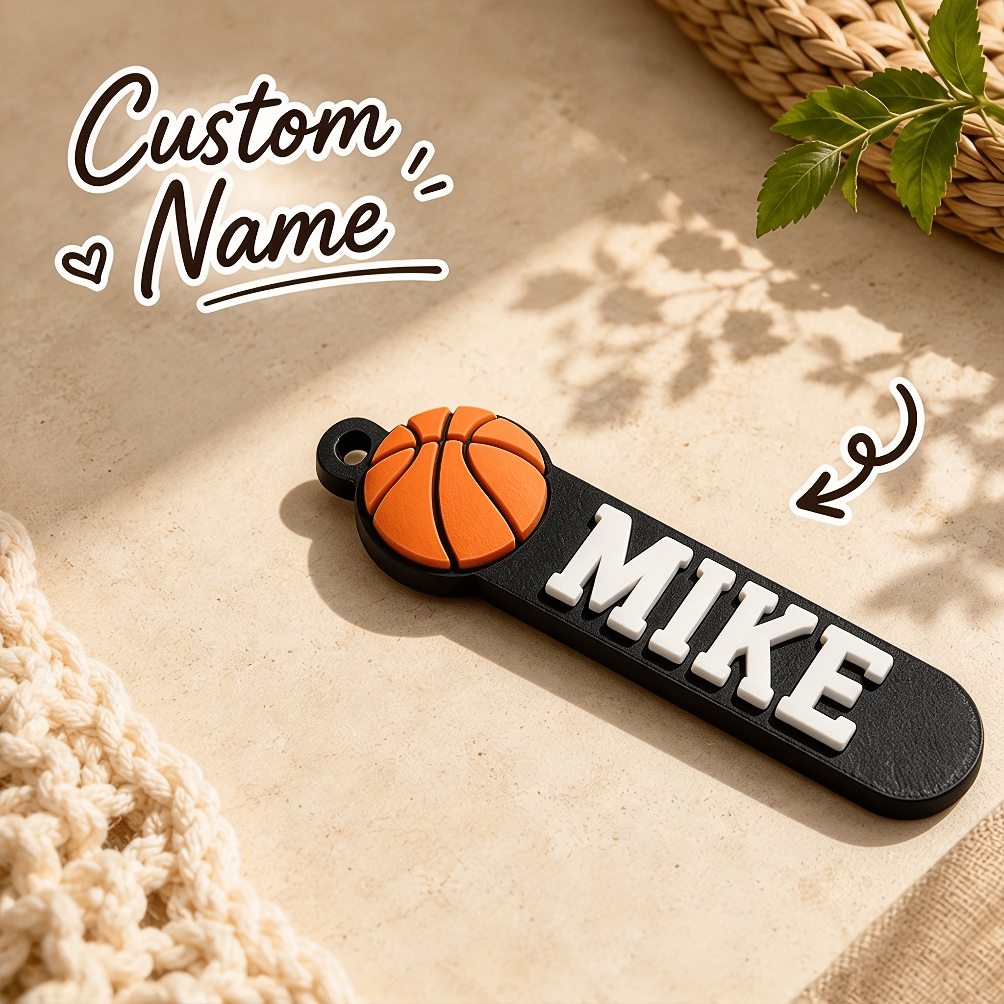 TEMU [custom] 1pc Personalized Custom Text Name Basketball Keychain, Sports Team Player Name Tag, Matching Couple's Backpack & Travel Mug Charm, Gym