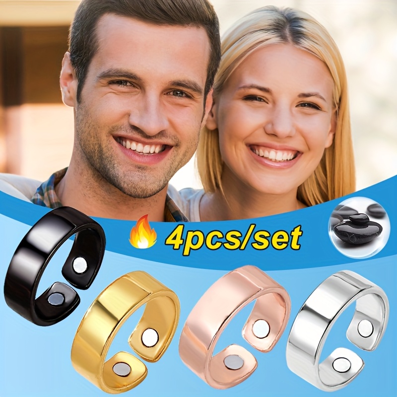 E-shop 4er-Set 304L Edelstahl Magnetischer Öffnungs- und Schließfingerreifen, modische und personalisierte doppelte magnetische Schmuckverzierungen,