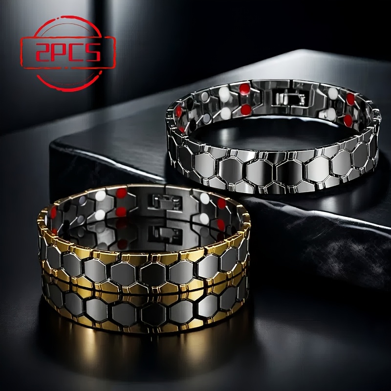 

A Set Of 2 Multicolored Stylish Diamond-shaped Men's Bracelets, Detachable And With An Adjustable Spherical Bracelet, Making It A Perfect Gift For , Fathers, Or Friends.