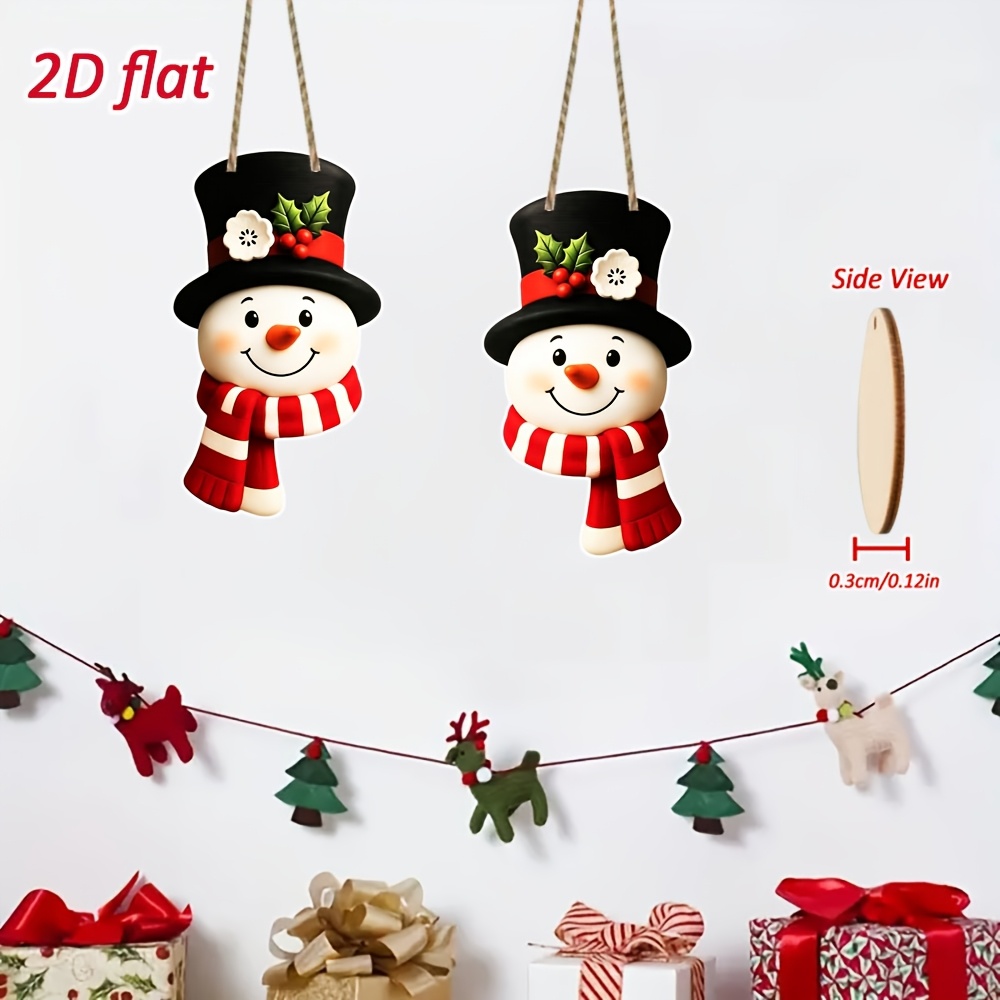 TEMU [2d Flat] 2pcs Set Of Large Size Christmas Snowman Wooden Christmas Hanging Ornaments, Christmas Hanging Ornament Set, Personalized 2d Flat
