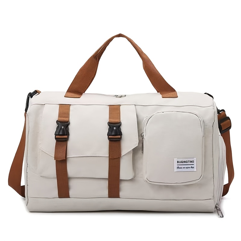 TEMU Bolsa de viaje multifuncional de gran capacidad con compartimento de zapatos desmontable de un solo , bolso tote simple