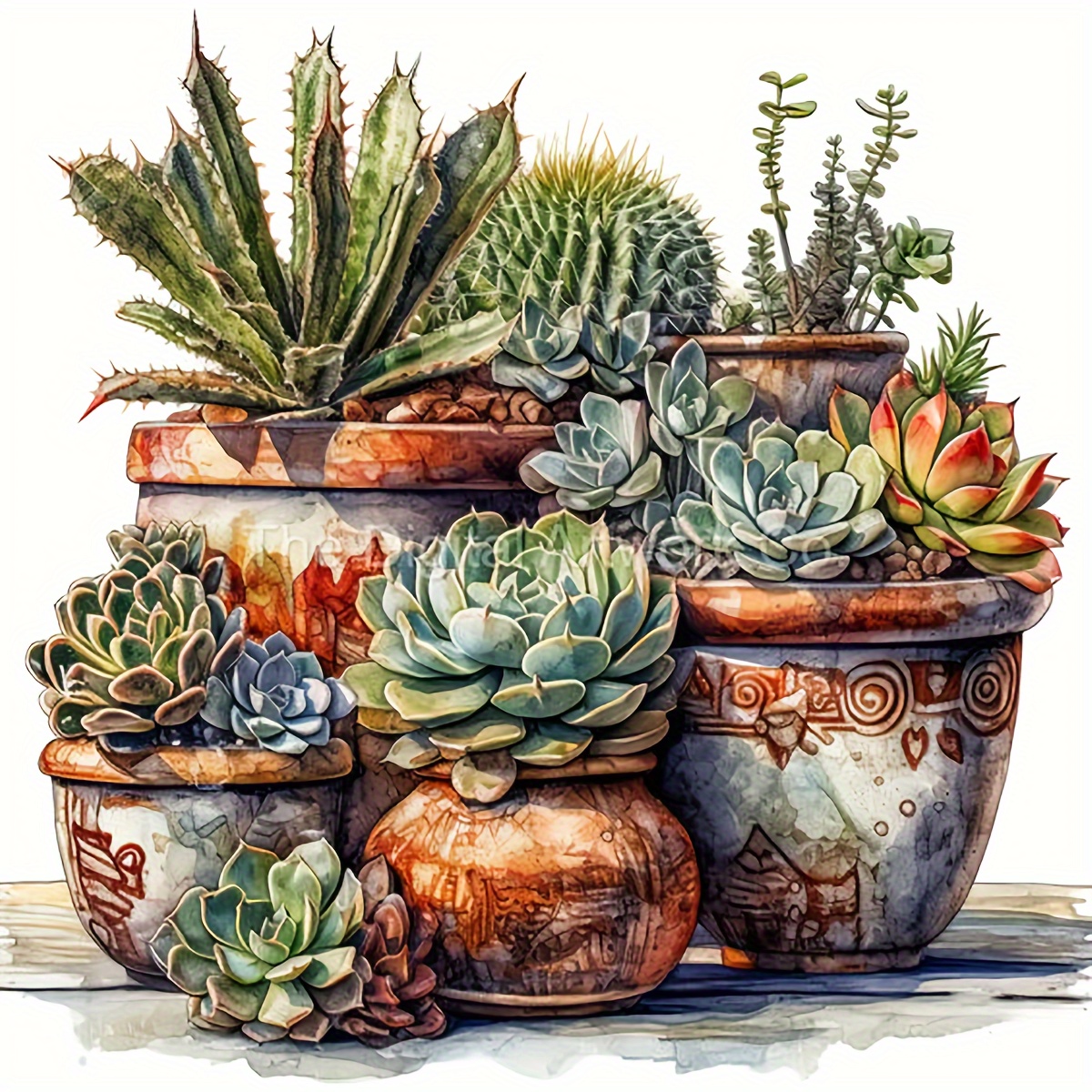 

Succulent Cactus Potted Plants Diy 5d Round Full Drill Diamond Painting Kit For Beginners Adults, Unique Handmade Surprise Gift, Flower Theme Acrylic Diamond Craft Set 25x25cm