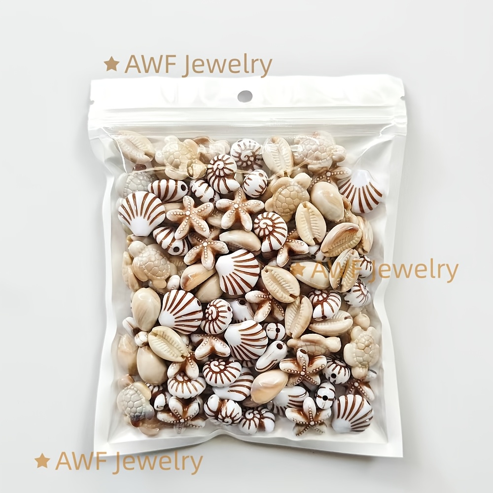 Image of 36/73/108pcs Bohemian Mixed Ocean-themed Beads, Fade-resistant Acrylic Material, Suitable For Vacation And Daily Wear, Clothing Decoration, Gift For , Holiday Gift, Making