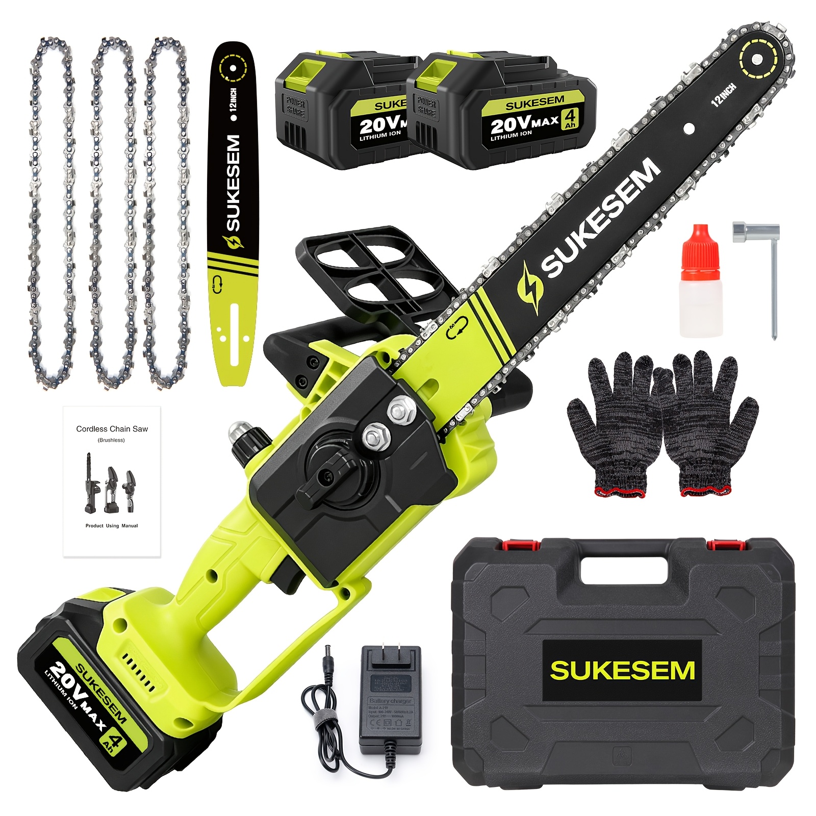 TEMU 12-inch Cordless Electric Chainsaw, Comes With 4.0ah Battery And Charger. Tensioning & Automatic Lubrication. Compact Portable Handheld Saw,