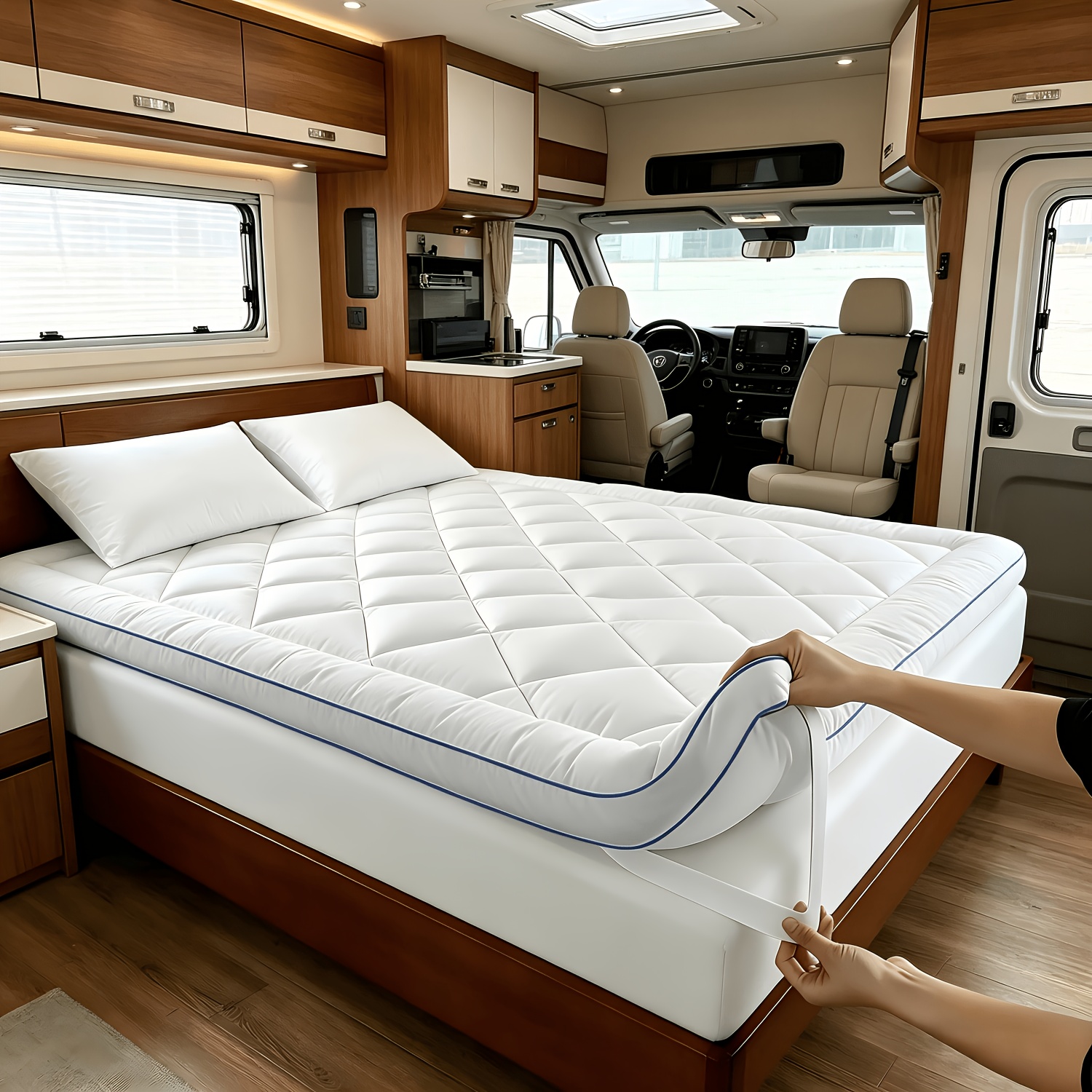 TEMU Rv Bedding Mattress Topper, Soft And Comfortable, Filled With 1000gsm Rich Fibers, Suitable For Use, Easy To Care For, Machine Washable, With
