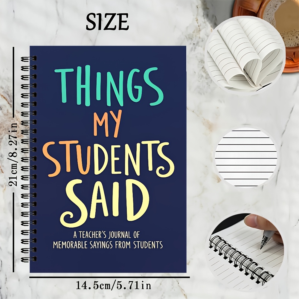 TEMU 1pc Teacher Memory Spiral Notebook, Background Funny Colorful Lettering Art Cover, A5 Lined Notepad 60 Pages , Work Moments Record Note Taking