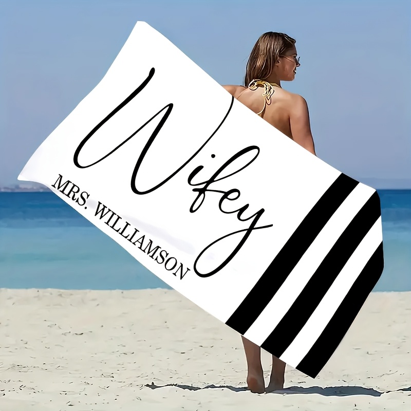 Custom Text Name Beach Towel, Gift for Husband or Wife