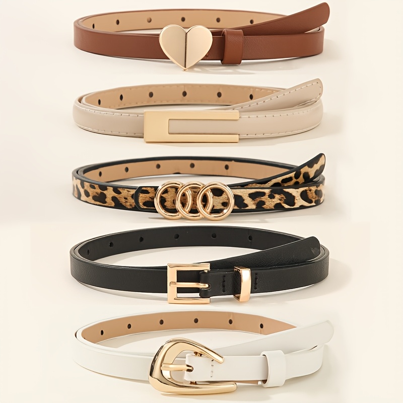 TEMU 5pcs Women's Belt Set, Fashionable Easy Sweet Heart Thin Belt, Daily Match For Dresses And Casual Jeans, Waist Cinching Decorative Belt