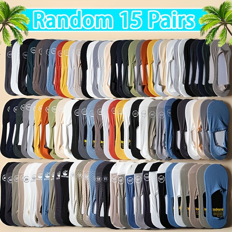 TEMU Random15 Pairs Men's Summer Breathable Lightweight Crew Socks - Seamless Waffle-knit Design, Assorted Solid Colors For Casual & Outdoor Wear,