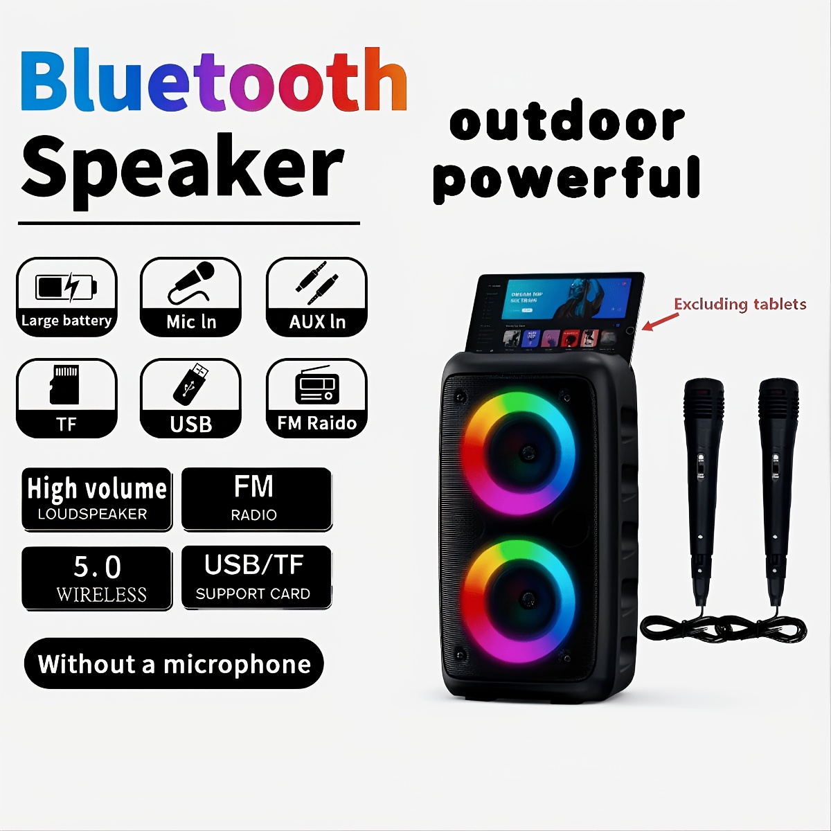 Image of Portable Wireless Speaker With Mic & , Disco Light Show With Running/ Leds, Tws Stereo, Tf/aux, Ultra-long Battery, Outdoor Music Player, Party Essential, Christmas Present Sound Amplifier