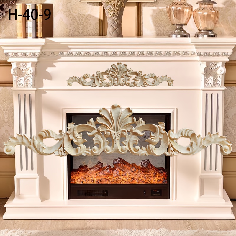 Image of 1pc Solid Wood Carved Inlay Hollow Wooden Decal For Home Decor, Unpainted Strong Adhesive Suitable For Cabinets Doors Windows Fireplaces Furniture Background Walls Etc., Diy Decoration