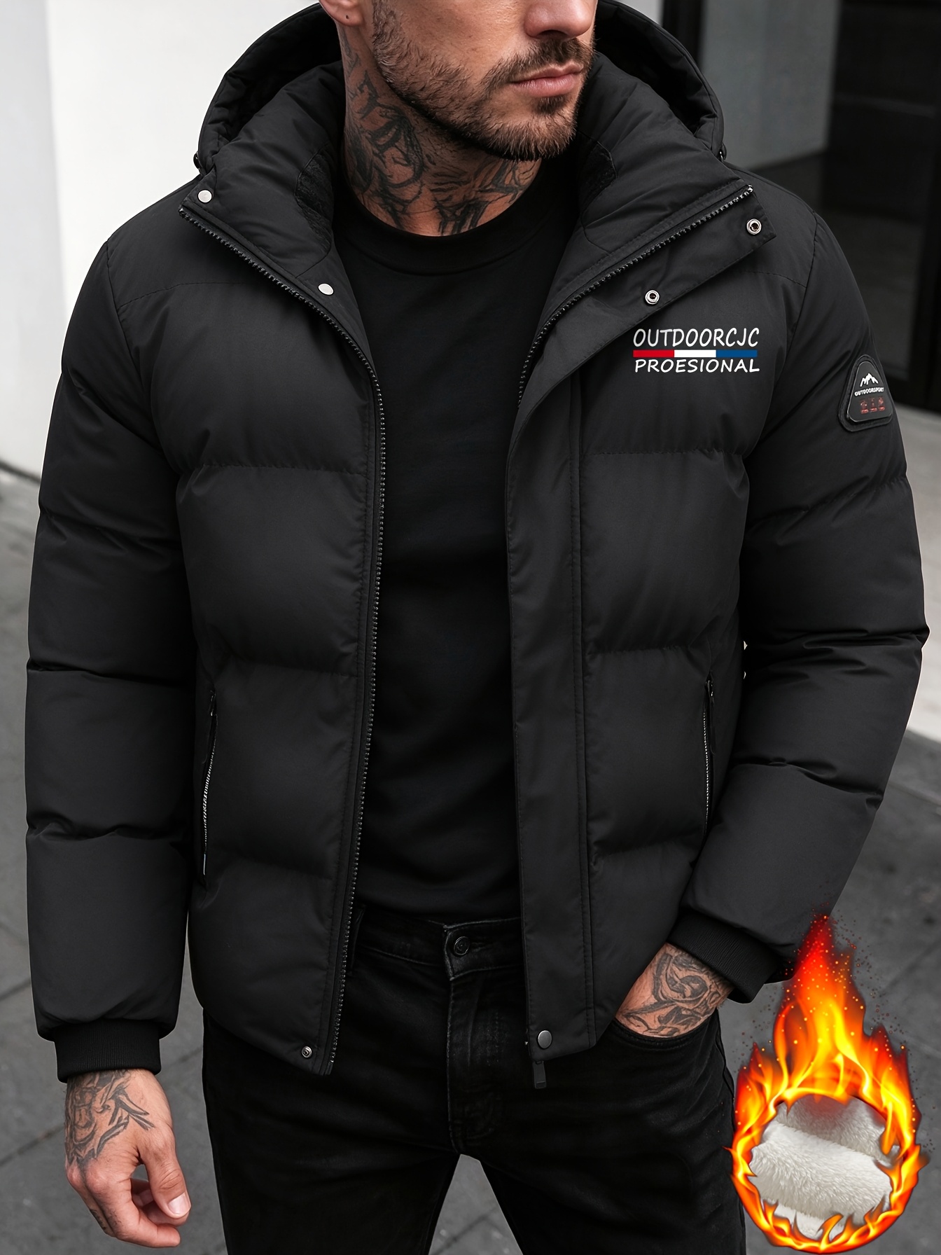 Men's Winter Hooded Jacket, Plush Warm and Thick Parka