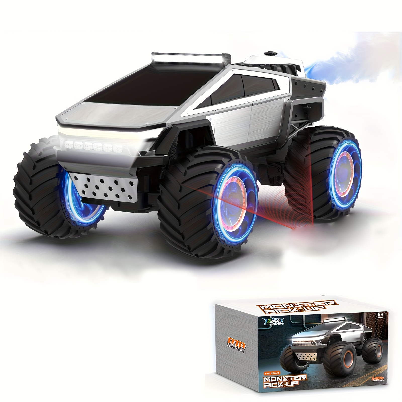 Remote Control Monster Truck Toy, 2.4ghz 4wd Off-road Vehicle With Led Lights, Music, And Grip , Birthday, Christmas, Halloween Gift For Boys And Girls Aged 8 And Above