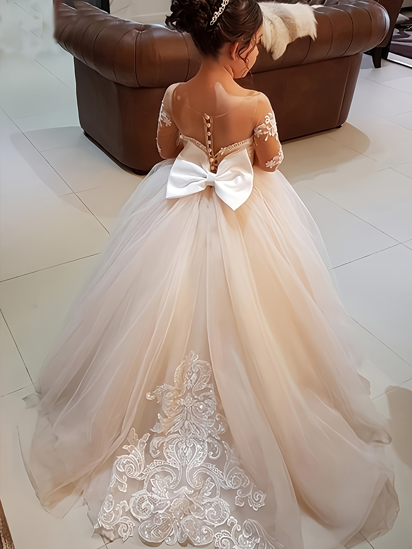 Vestido de Princesa con Abullonadas de 9/16 y Gran Elegante Vestido de  Novia Largo de Tul para Niñas de 12 Años o Silueta A, Solo
