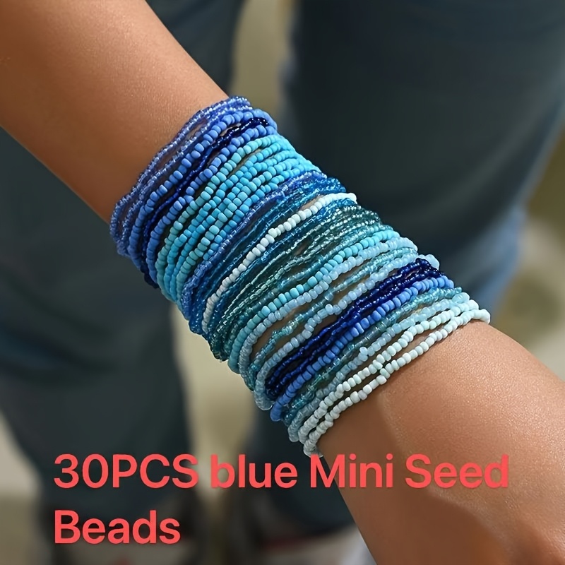 30pcs Seed Beads Multilayer Elastic Braided Bracelet Set - Gradient Rice Beads, Boho , Adjustable Fashion Charm For Women - Versatile Wardrobe Essential
