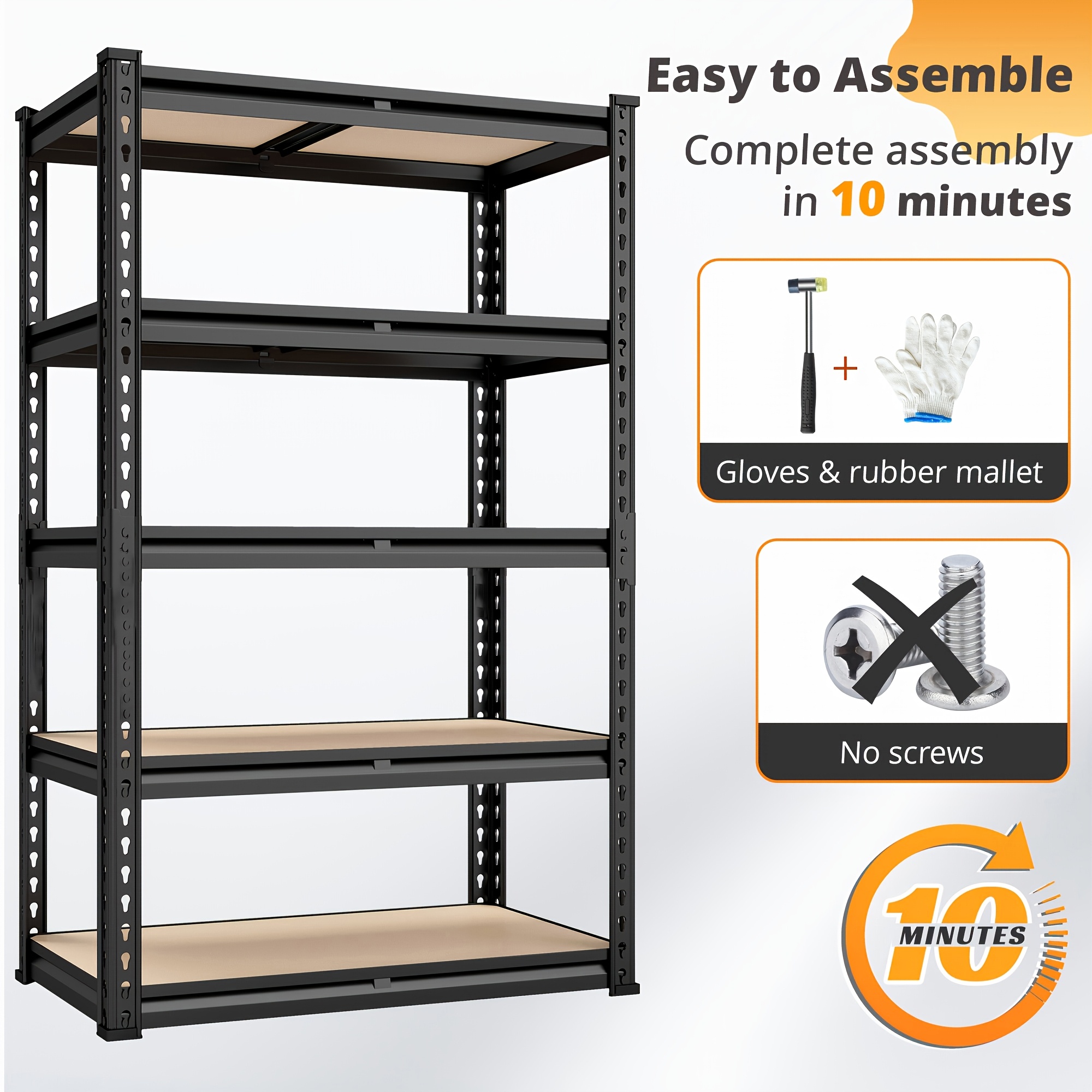 TEMU Reibii 2000lbs For Garage Shelving Storage Shelves Heavy Duty 5-tier Metal Shelving Units For Garage Shelves 60" H X 28" W X 12" D, Adjustable