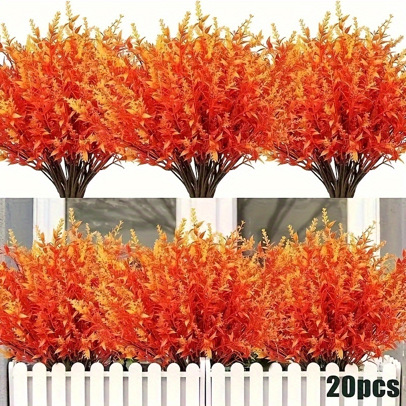 

20 Bunches Of Artificial Autumn Flowers Outdoor, Uv-proof Non-fading Fake Plastic Flowers, Autumn Plastic Lavender For Outdoor Garden Porch Window Box Home Autumn Decoration (autumn Evening Color)