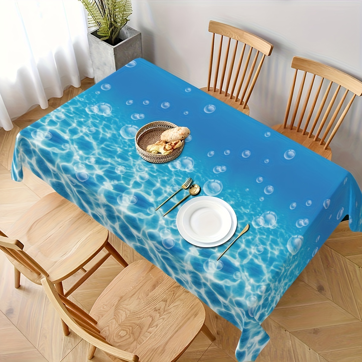 

2pcs Tropical Blue Sea Waves Wipeable Tablecloth, Kitchen Dining Desktop Decoration, Tablecloth For Outdoor And Indoor Use