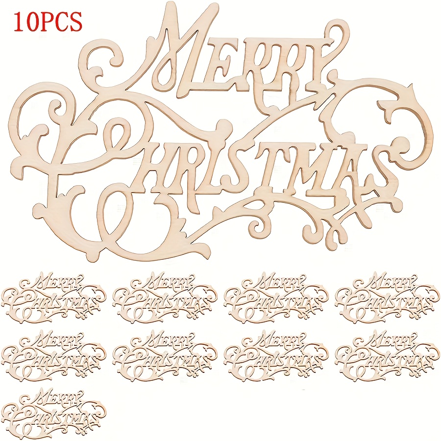 10pcs Set Of Wooden "merry Christmas" Letter-shaped Ornaments, Diy Holiday Decorative Wood Slices, Suitable For Weddings, Home Parties, Holiday Pendants, And Hanging Decorations
