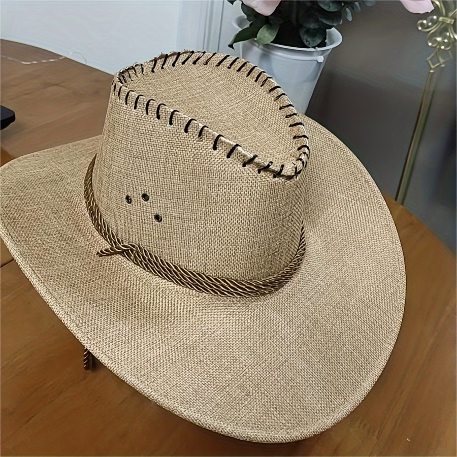 Solid Color Wide Brim Cowboy Hat Adjustable Sun Hat Leisure Style Sunshade Beach Hats For Women