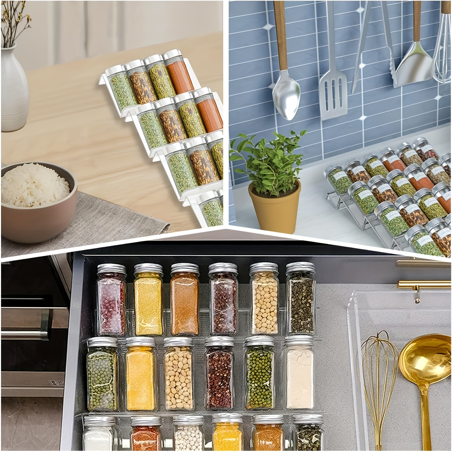 1pc/2pcs/4pcs Spice Drawer Organizer, Clear Acrylic Slanted in Drawer  Seasoning Jars Insert, Expandable, Spice Jars Kitchen Tray (Jars not *)