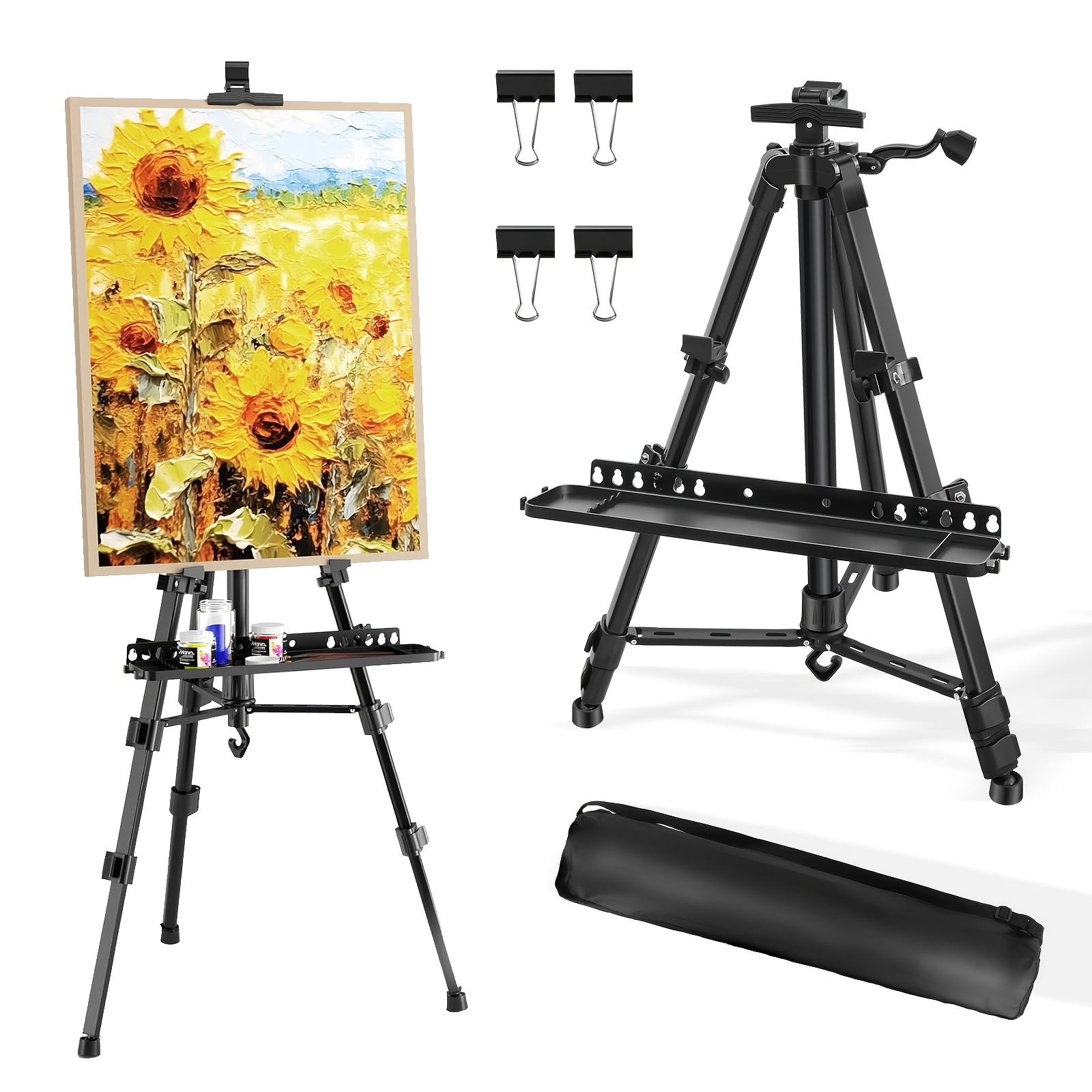 Image of Easel Stand For Painting, Adjustable Height 50-160cm, Portable Artists Easel For Painting Display Drawing Art Sketch, Aluminum Tripod With Tray, Folding Leg, No Bucket