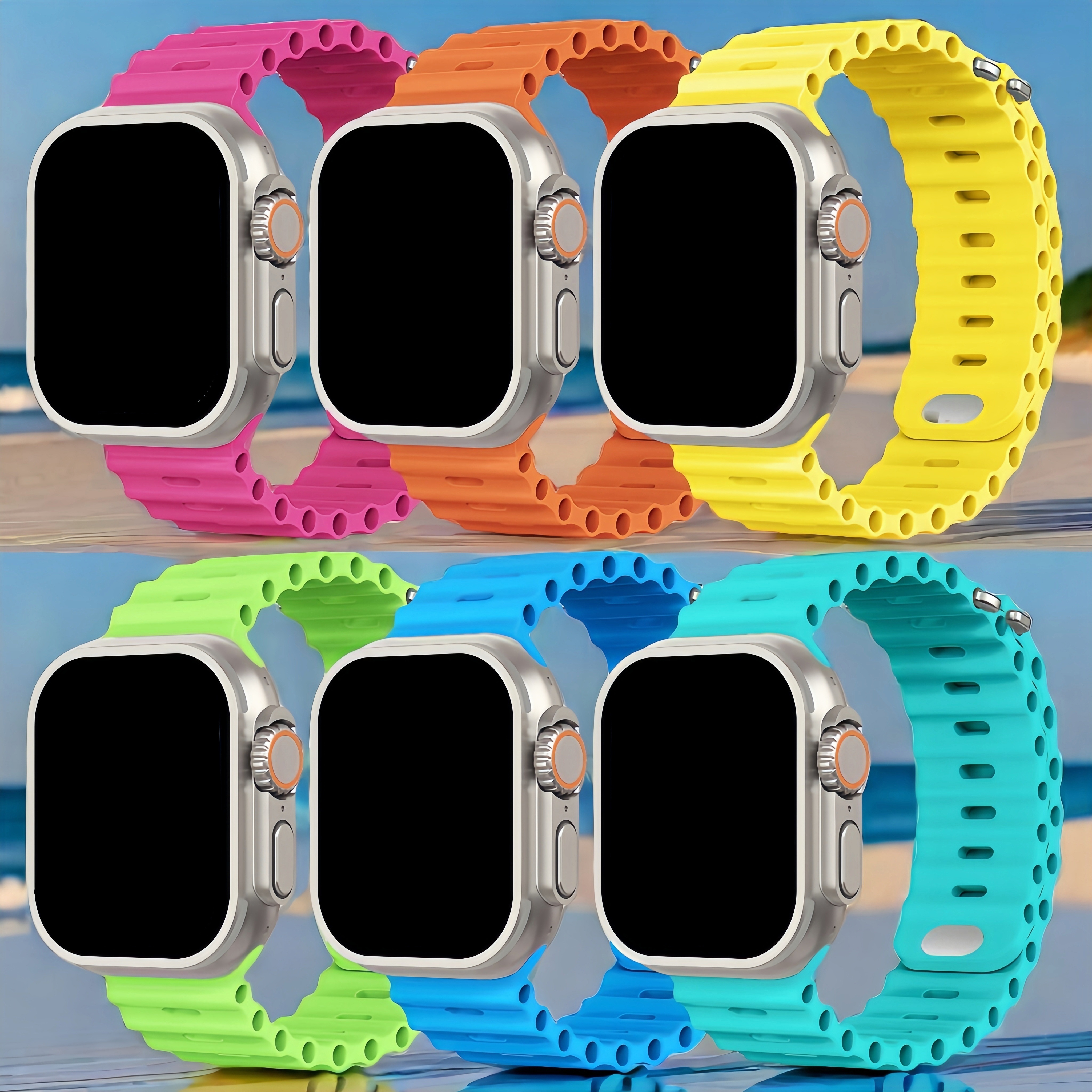 

6pcs Ocean Bands For Iwatch Band 49mm 45mm 44mm 42mm, Soft Silicone Waterproof Strap Wristbands For Iwatch Ultra Se Series 8 7 6 5 4 3 2 1 For Women Men