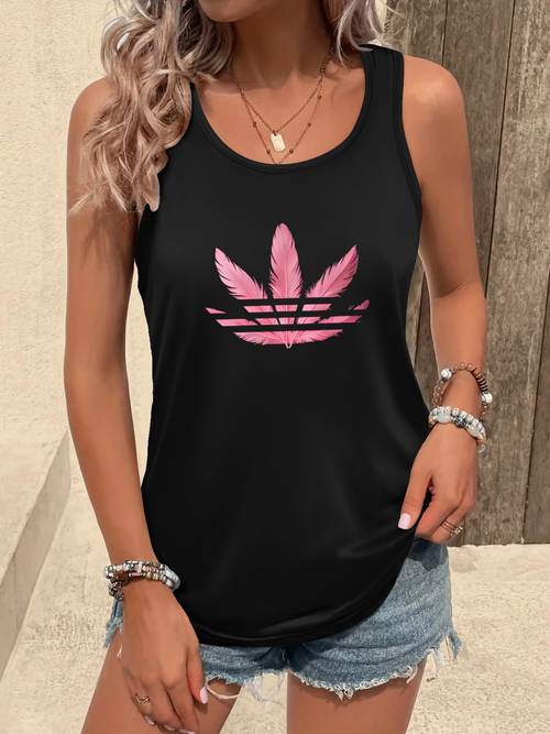 womens casual round neck sleeveless vest summer sleeveless top printed with design pattern print fabric fiber 100 lightweight 180 gsm fashionable letter pattern figure