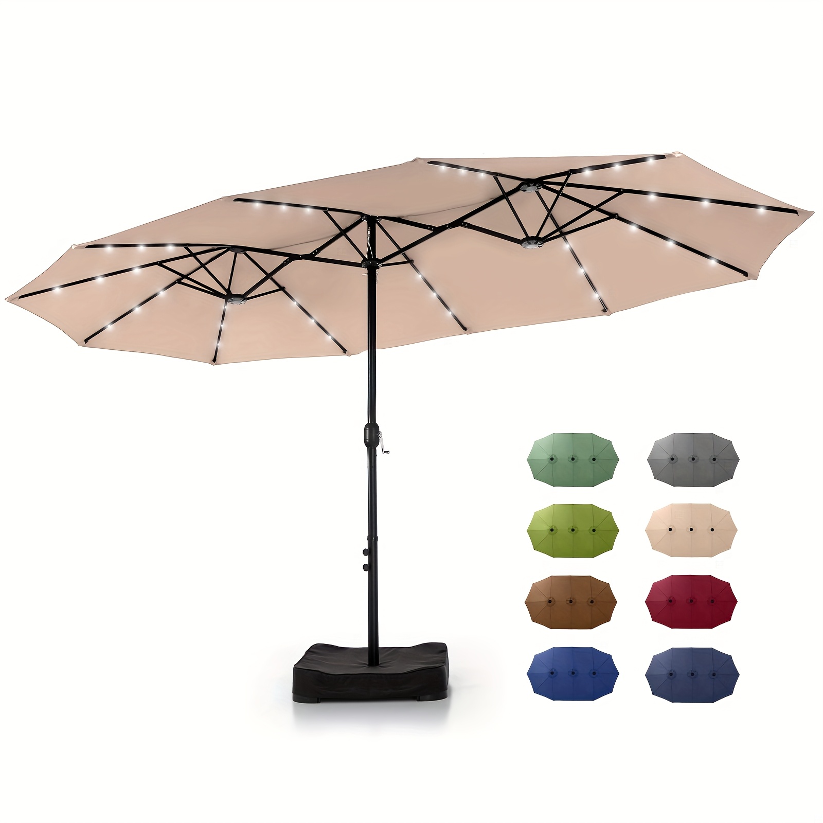 TEMU 15ft Double-sided Patio Umbrella With Solar Lights, Extra-large Umbrella With 36 Led Lights & Auto-charging Solar Panel, Outdoor Umbrella With