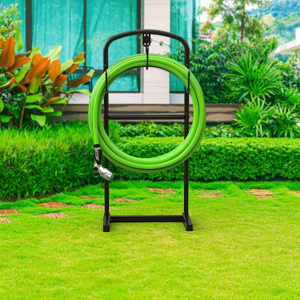 

Garden Hose Holder, Detachable Heavy Duty Hose Rack, Freestanding Water Pipe Hose Stand With Hanger Hooks Hose Rack For Outdoor Yard And Lawn Gardening Gift Outside, Black