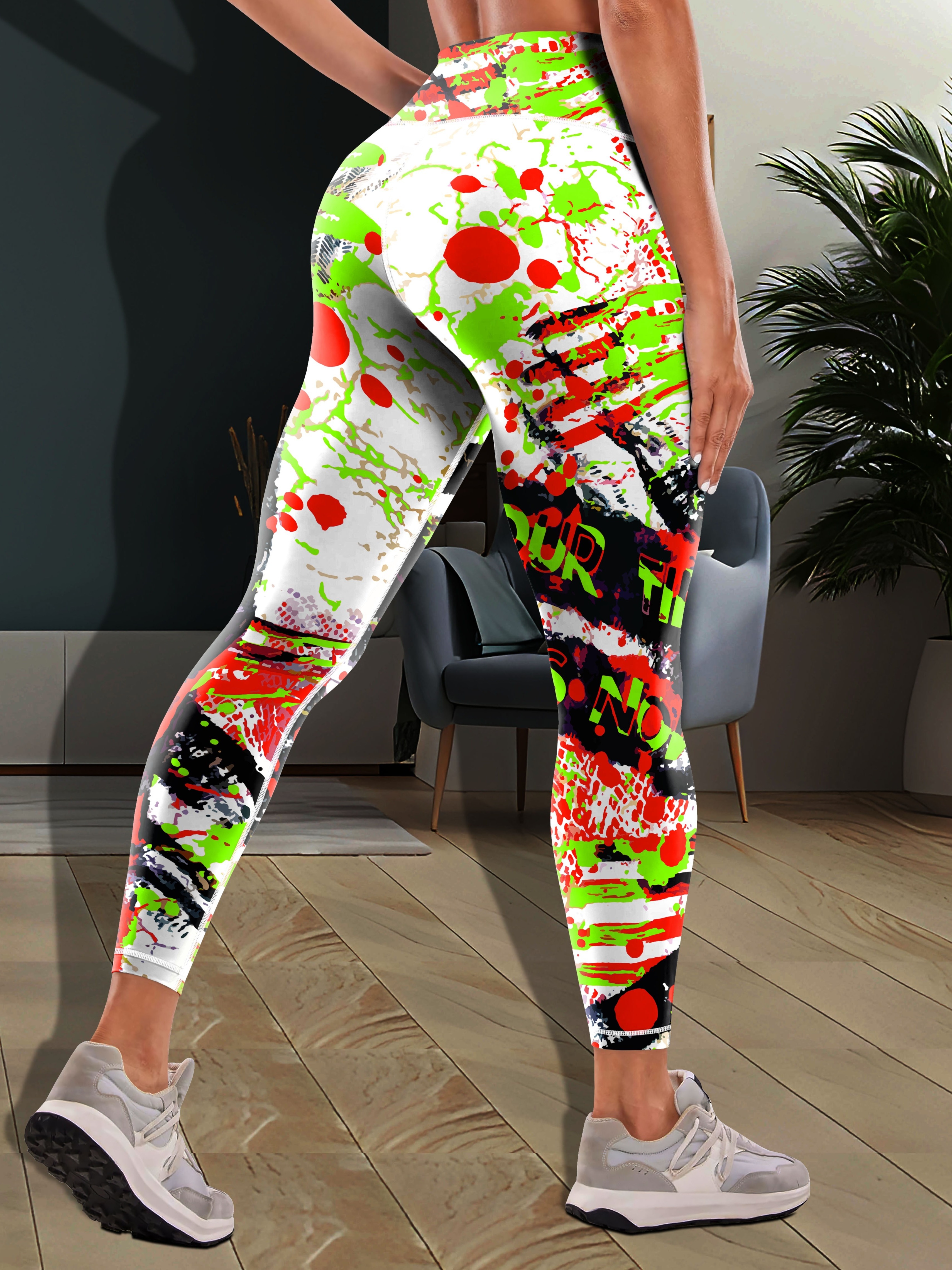 Colorful Graffiti Print Yoga Leggings High Stretch Runing - Temu