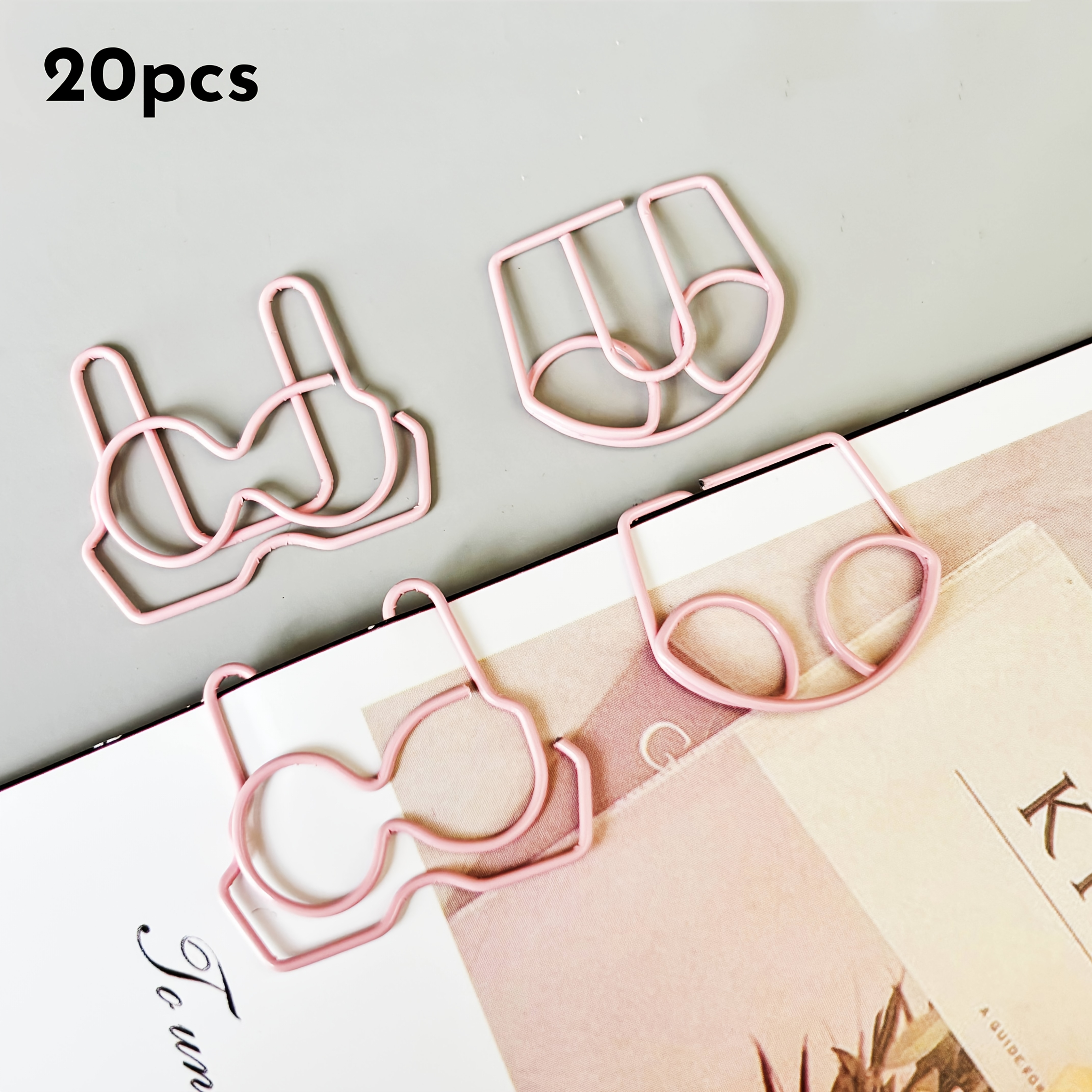 Image of Metal Pink Paper Clips Shaped Like Underwear, In Packs Of 20, 40, Or 60, Perfect For Office Supplies, Bookmarks, And Creative Gifts For Women At Home